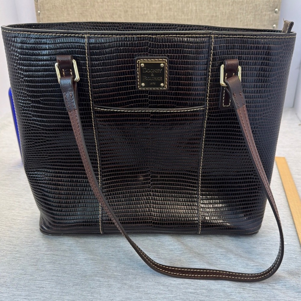 Dooney & Bourke Dark‎ Brown Lizard Embossed Leather Tote Shoulder Bag